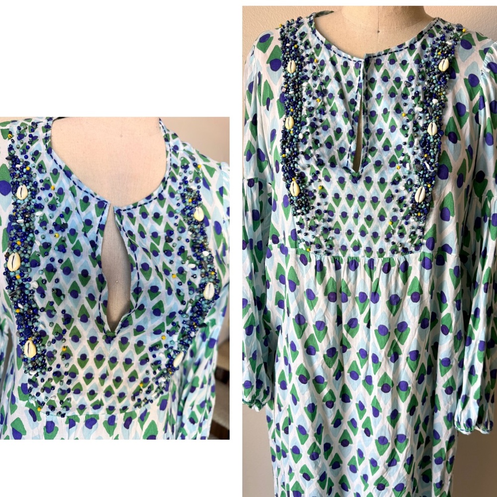 Maliparmi luxury brand geometric print sheer dress beach cover up beaded details